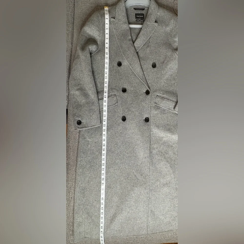 Simons Recycled Wool Blend Gray Double-Breasted Long Overcoat L/XL - Picture 8 of 14